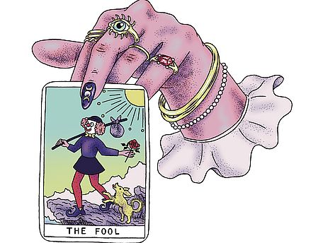 Drawing of a hand with a tarot card